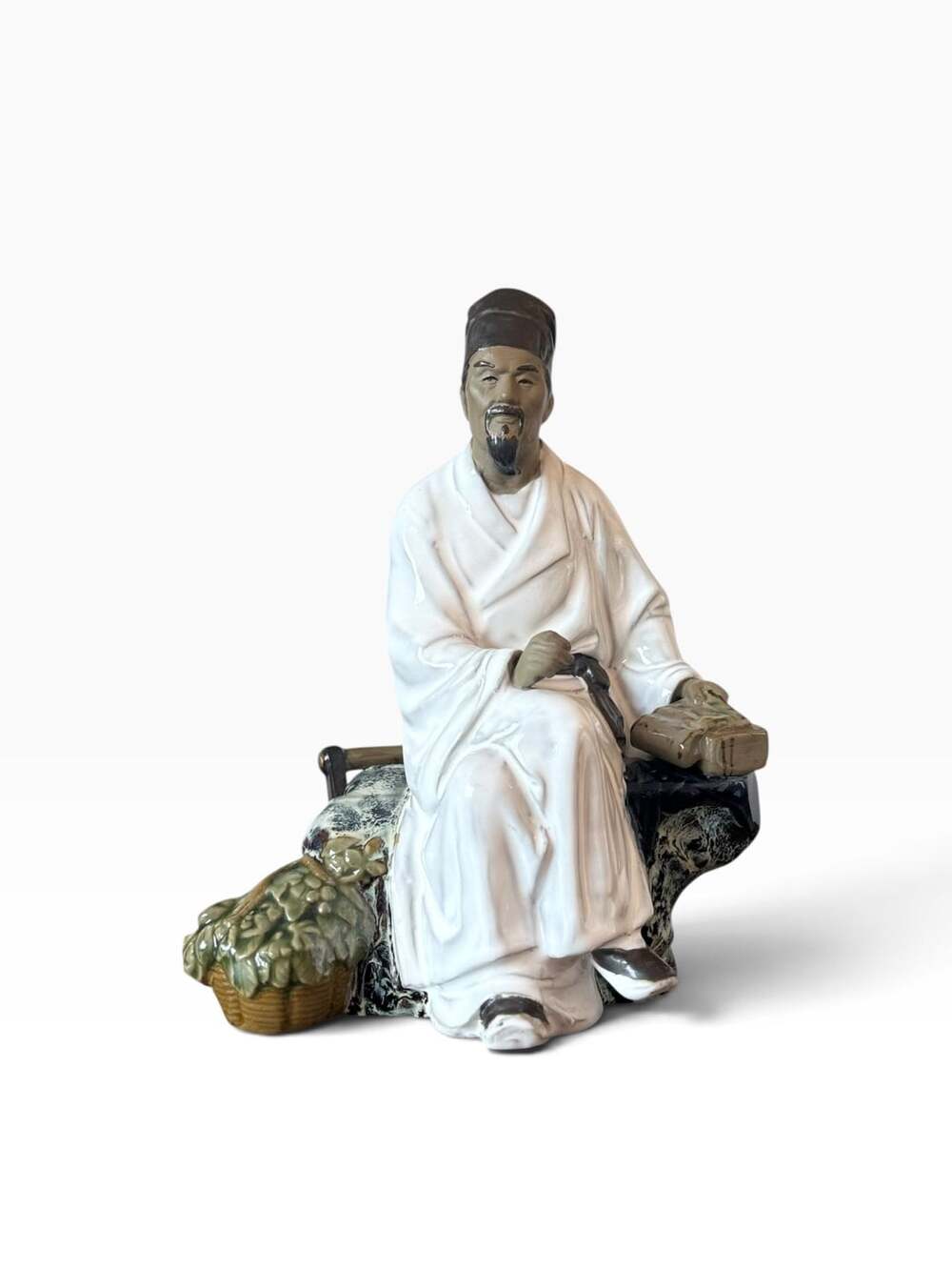 Vintage 1960's Seated Shiwan Chinese Mudman Scholar Doctor Figurine Complete